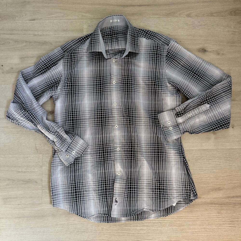 Tailorbyrd Men's Classic Fit Black White Patterned Button Up Shirt Size Large